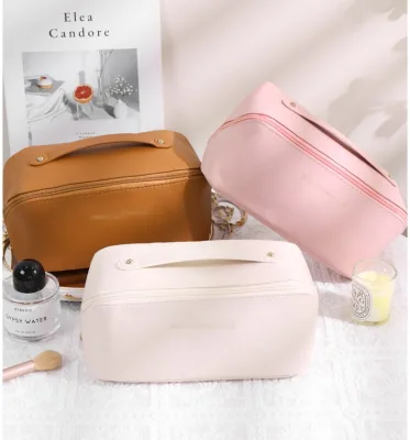 PVC Makeup Bag Fashion Travel Toiletry Bag Large Capacity Multi Compartment Faux Leather Cosmetic Bag Hand Carried Organizer