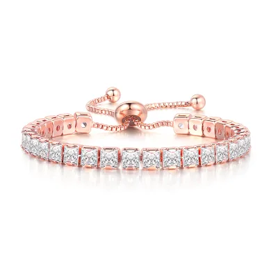 High Quality Women 4MM Square Multicolored Zircon Silver Gold Colored Adjustable Chain Tennis Bracelet Fashion Customizable