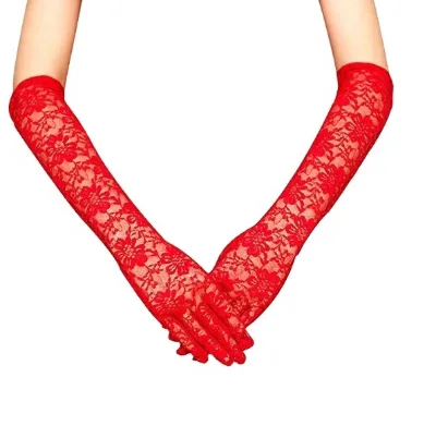 High Quality Women's Driving Wedding Elbow Full Finger Long Lace Sequins Satin Breathable Polyester Bridal Party In-Stock Gloves
