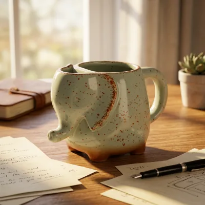Wholesale 3D Cartoon Elephant Ceramic Coffee Mug with Tea Bag Holder Gift Box for Home Office Present