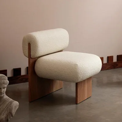 Casual Single Sofa Chair Solid Wood Designer Minimalist Medieval Wabi-Sabi Lamb Hair Nordic Small Living Room Homestay