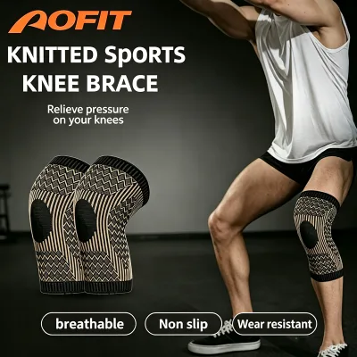 Double Silicone Anti Slip Knitted Knee Sleeve Elastic Compression Patella Support Knee Brace for Gym Weightlifting Squats