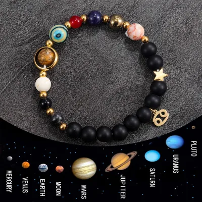 Custom Natural Stone Beaded 7 Planet Bracelets Healing Energy Tiger Eye Frosted Stone 12 Horoscope Zodiac Sign Bracelet