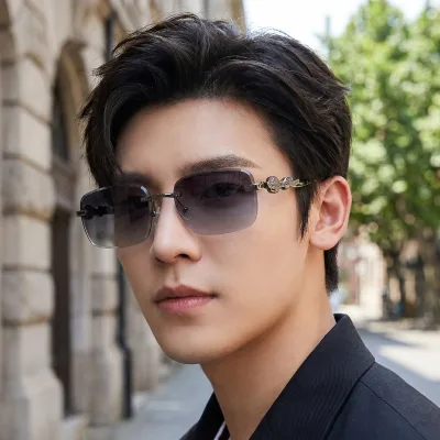 Cross-border Women's square Frameless Sunglasses New European American Style UV400 Beveled-edge Shades Stylish