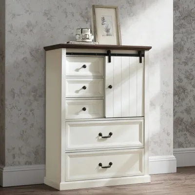 Bien Modern 5-Drawer Dresser for Bedroom Farmhouse Style Sliding Barn Door Organizer Versatile Storage Solution