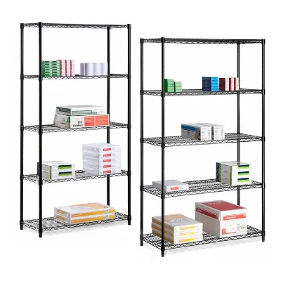 Chinese Hot Sale 5 Tier Livingroom Balcony Storage Metal Epoxy Coated Black Wire Shelf Storage Shelving