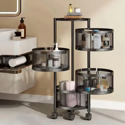 Carbon Steel 5 Layer Kitchen Rack Removable Round Kitchen Trolley Storage Fruit Basket Rack