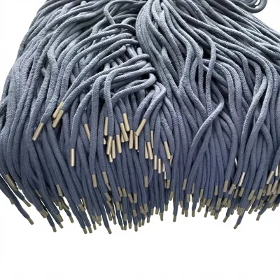 Navy Shoelace Metal Tip End 100cm -110cm Cotton Twist Custom Color Shoelace Rope With Matt SilverMetal Tip for Hoodies