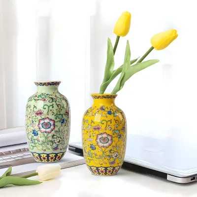 6 in Small Yellow Flower Vase for Home Decor Ceramic Bud Vase for Flowers Bouquet Vase