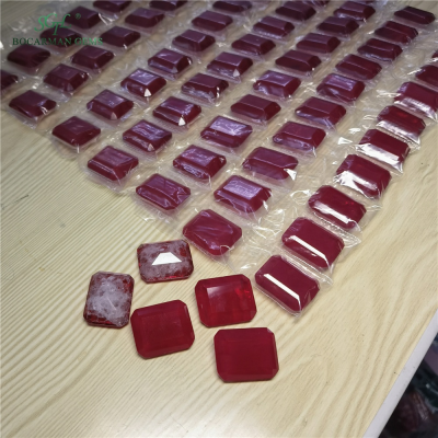 FUSION STONE Ruby natural crystal high  Princess square cut color gem It contains cotton wool inside