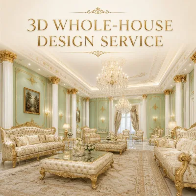 Mint Green Luxury Living Room Furniture Solution Romantic Classical Interior Design Bespoke 3D Whole House Project Plan