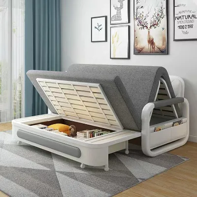 Apartment Furniture Set Extendable Reclining Foldable Sofa Bed with Storage Modern Design Sponge Filled Fabric Cover Metal Frame