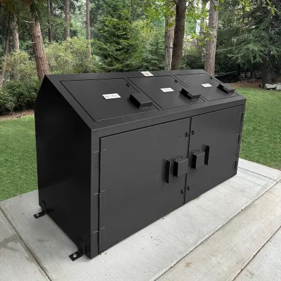 HD Three-door Bear-resistant 45-gallon Outdoor Dust Bin Galvanized Steel/Stainless Steel Big Size Water Resistant Eco-Friendly
