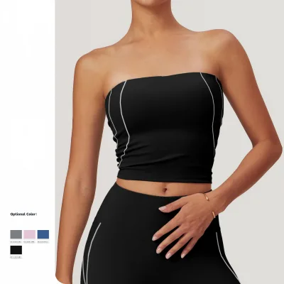 Hot Sexy Off Shoulder Side Striped Fitness Yoga Top Custom Logo Blank Gym Running Sports Bra for Women