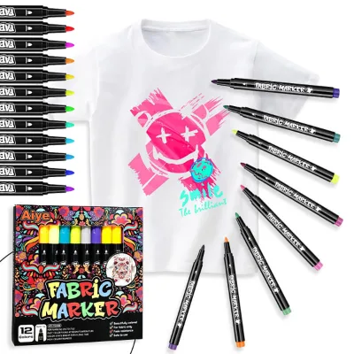 Waterproof Fabric Marker Pens 12 24 Colors Art Painting Colouring DIY Watercolor Poster Marker Set