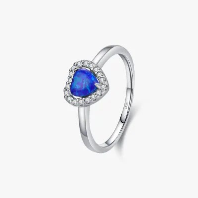 Romantic Jewelry Retro Anniversary Rings for Women 925 Sterling Silver Charm Exquisite Vintage Blue Heart Opal Ring