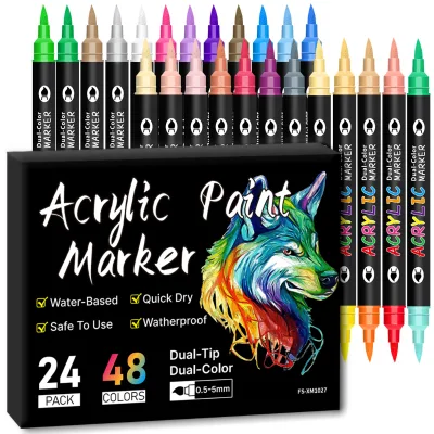 Customized Acrylic Marker Pen Double Tip Dot and Tip Coloring Marker Multiple Colors for Canvas Paper Glass Rock