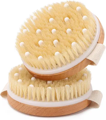 Dry Brushing Body Brush for Lymphatic Drainage, Round Dry Exfoliating Brush with Massage Nodes for Cellulite, Dry Skin