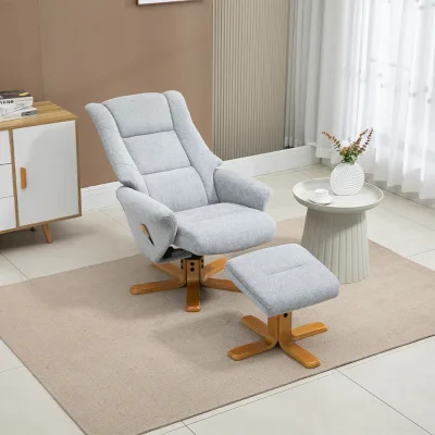 New Luxury Grey Linen Sofa Electric Swivel Recliner Chair Sofa with Ottoman