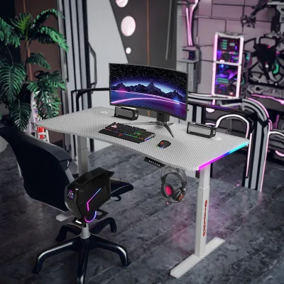 Racing-Inspired Curved Gaming Desk with Anti-Slip Footrest and Aerodynamic Silhouette for Immersive Gameplay