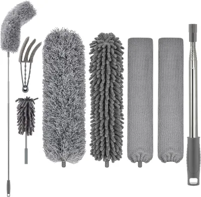Microfiber Duster High Ceiling Fan Cleaning 30-100 Inches Retractable Pole Gap Dust Brush Cleaner Long Feather Cotton Duster