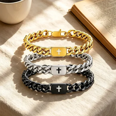 Stainless Steel Gold Plated Cool Hollow Out Cross Bracelet for Men Popular Trendy Personalized Suitable High Quality Bracelet