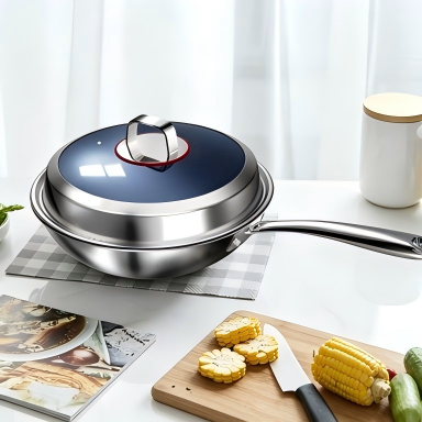 Stainless steel handle, pure titanium cookware, with glass lid, suitable for induction cooker, eco-friendly material
