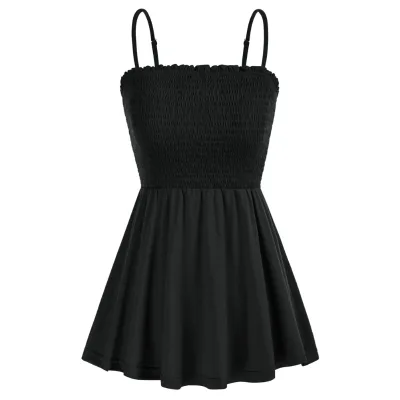 Grace Karin Women Peplum Hem Smocked Bodice Camisole Spaghetti Camisole Ladies Summer Tops