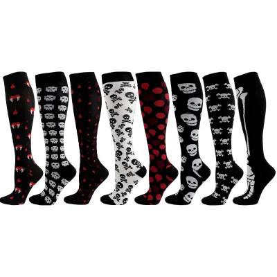 Autumn Casual Sports Compression Socks on for 3D Skull Design Elastic Crew High Knitted Body Logo