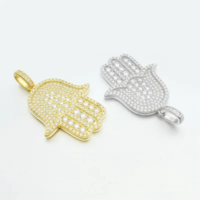 Moissanite Rhinestone Luxury Pendant Palm Shape Sterling Silver Pendant