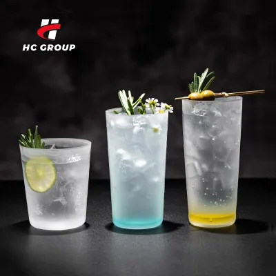 Frosted Thin Bottom Slanted Collin Glass Long Island Iced Tea Tumbler Cocktail Water Glass