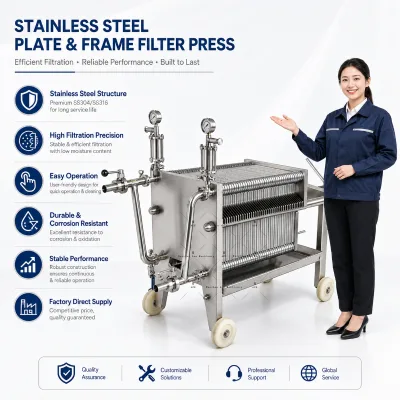 New Stainless Steel Plate and Frame Filter Press Pilot Scale Semi-Automatic High Efficiency Syrup Filter