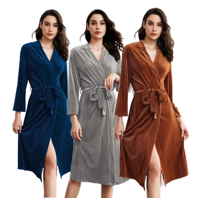 Custom Women Robe Luxury Solid Long Cotton Velvet Fleece Robes for Home Spa Hotel Wear Robe Femme Elegant