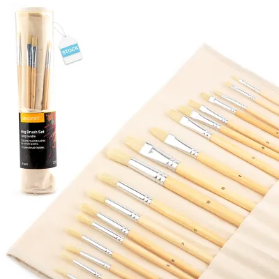 SINOART 18pcs Paint Brush Set Professional Hog Bristle Painting Brush Set With Plastic Tube Flat Round Brushes for Pinceles