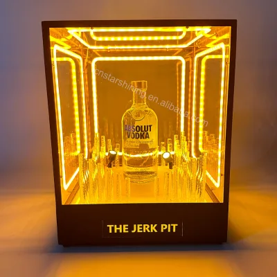 Factory Supplies High Quality Custom LOGO Golden Light Cuboid Rotate Tray LED Bottle Presenter for Nightclub bar Party