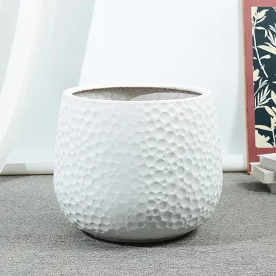Trade Assurance Coarse Pottery Fluted Design Flower Planters Elegant Curves Ceramic Plant Containers for Hotel Lobby