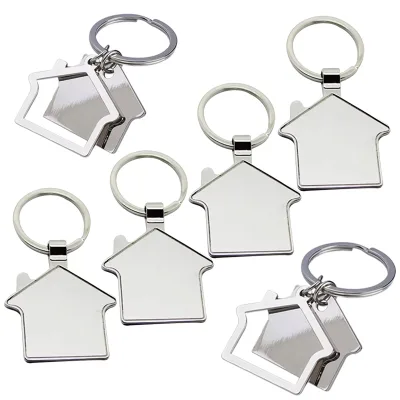 Wholesale Company Logo Shape Zinc Alloy Plain Metal House Rotation Keyring Custom Engraved Stainless Steel Blank Keychain