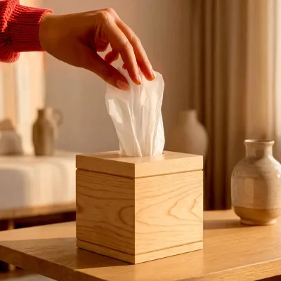 Wooden Tissue Box Cover Square Magnetic Lid for Office Kitchen Bedroom Dining Table Nightstand Desk