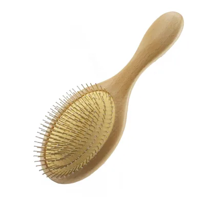 Personalized Women & Men Wooden Detangling Hairbrush Custom logo Steel Metal Hairbrush