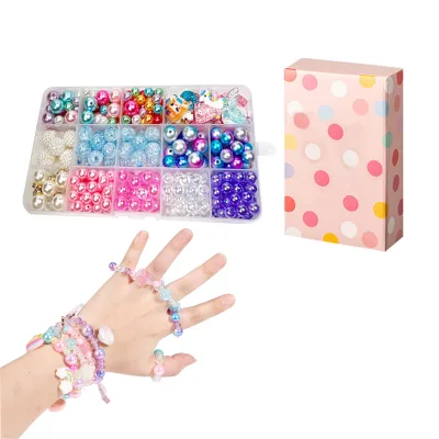 Unicorn Rainbow Heart Bow-Knot Lollipop Crown Key Charms DIY Bead Jewelry Making Kit for Kids Girls