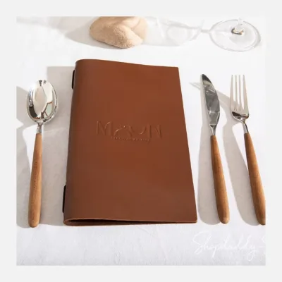 Hotel Coffee Bar Dark Brown Menu Book Restaurant Thick Leather Menu Covers Folder A4 Leather with Elastic Band