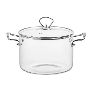 Stainless Steel Handled Soup Pot Large Capacity High Borosilicate Glass Modern Minimalist Design for Electric Ceramic Cooktops
