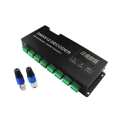AIPIN 24CH DMX512 Decoder RGB RGBW LED Strip Lighting Controller Digital Display DC5-24V 3A/CH Max 1728W