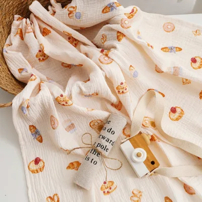 Wholesale OEM 100% Cotton Kids Crepe Blanket Cute Pattern No Harmful Substances Baby Muslin Swaddle for Daily Use 100*100cm