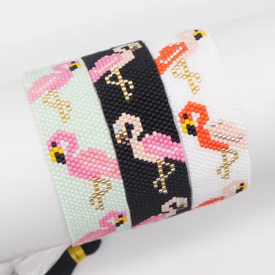 FFBMBR-26 Exquisite Miyuki Braided Adjustable Flamingo Pattern Bracelet for Casual and Party Wear