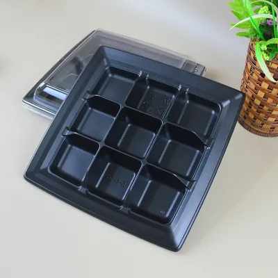 Zeqiu Customizable 9-Grid Chocolate Sushi Box Japanese-Style Cake Packaging Separate Compartments Transparent Disposable