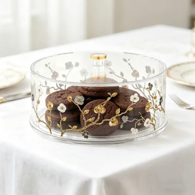 Round Acrylic Cake Cover Light Luxury with Cover Dessert Dust Cover Wedding Afternoon Tea Dim Sum Display Fresh-keeping Box
