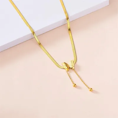 Frosted Butterfly Snake Bone Necklace Fashion Titanium Steel Tassel Necklace Clavicle Necklace Jewelry for Women Girls Gift