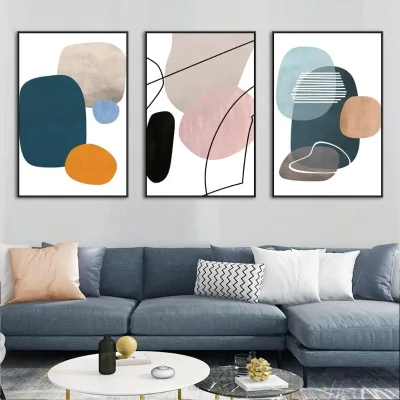 Modern Style 3-Piece Framed Abstract Canvas Wall Art Decorative Paintings with Simple Color Blocks Wall Decor Gifts Size