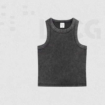 Trendy FD 2026 Summer Elastic Sleeveless Washed Water Vest Women Sporty Spicy Girl Ice Porcelain Cotton Breathable Tank Top